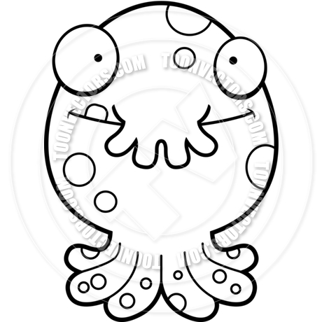 460x460 Cartoon Alien Octopus Monster Happy (Black And White Line Art) By