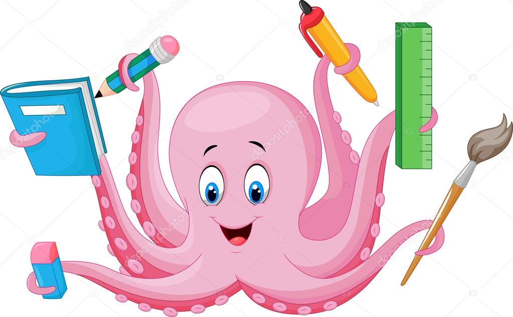 1023x632 Cartoon Octopus Holding Stationery Stock Vector Tigatelu