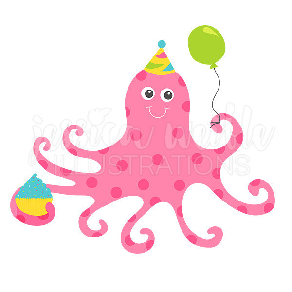 600x600 Pink Birthday Octopus Cute Digital Clipart Cute Octopus Clip