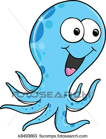 358x470 Clipart Of Silly Blue Octopus Vector K8493663