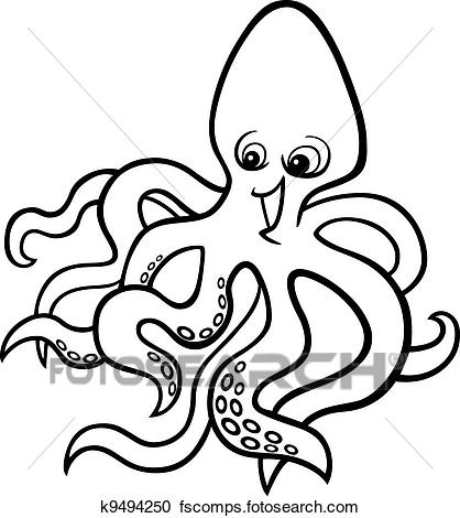 418x470 Clipart Of Cartoon Octopus For Coloring Book K9494250