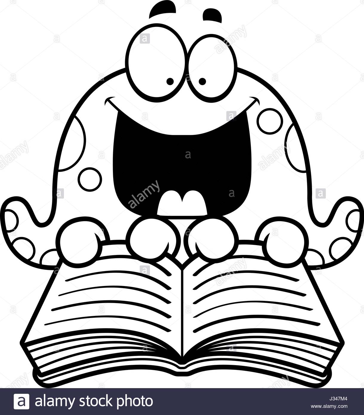 1219x1390 A Cartoon Illustration Of An Octopus Reading A Book Stock Vector