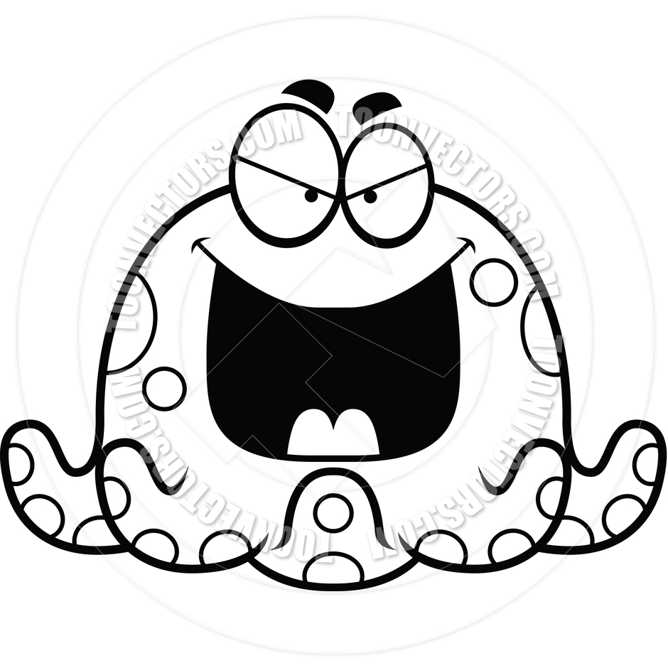 940x940 Cartoon Little Octopus Evil (Black And White Line Art) By Cory
