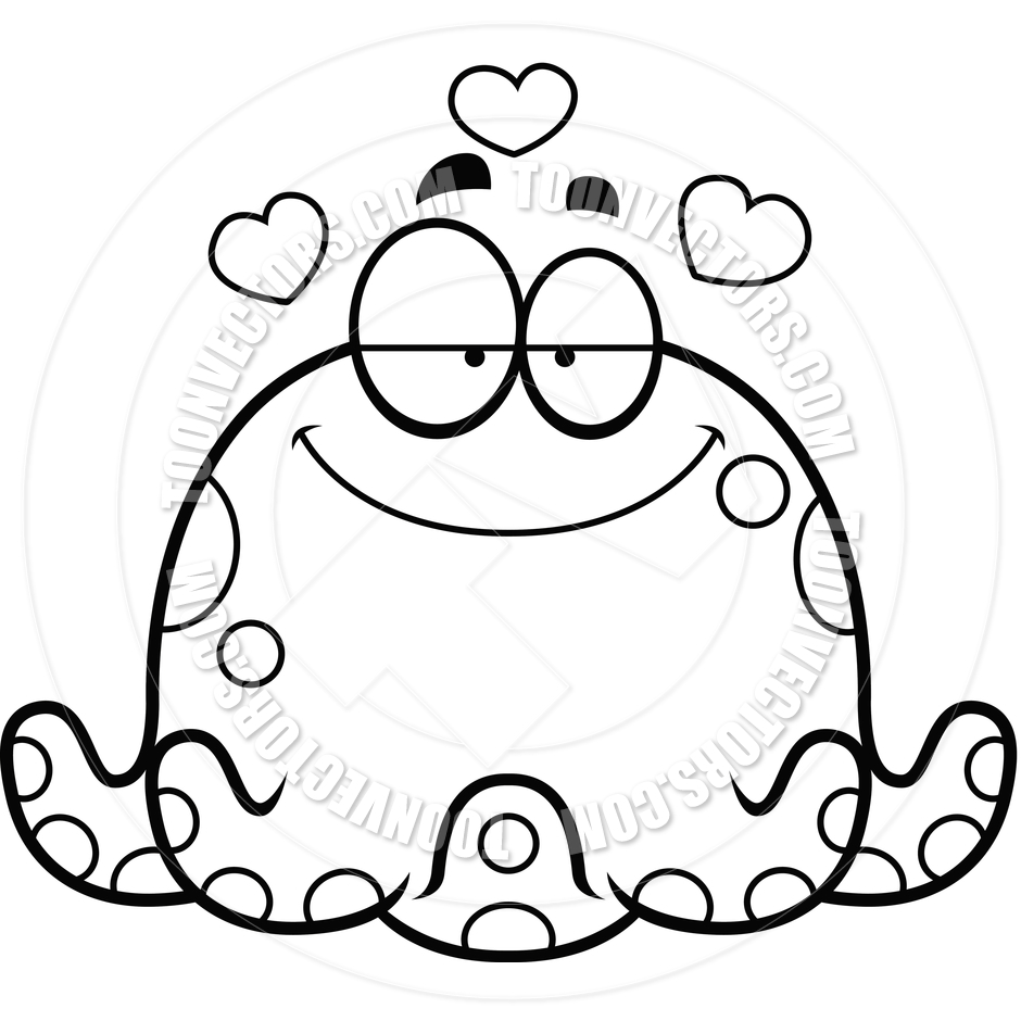 940x940 Cartoon Little Octopus In Love (Black And White Line Art) By Cory