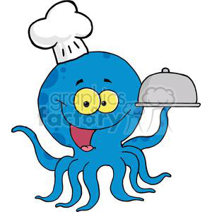 300x300 Royalty Free Octopus Chef Serving Food In A Sliver Platter 379428