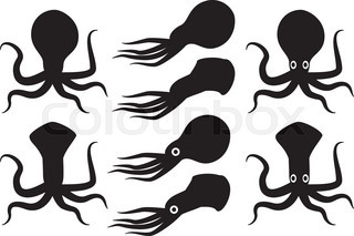 320x213 Set Of Cartoon Octopus Silhouettes. Isolated On White Background