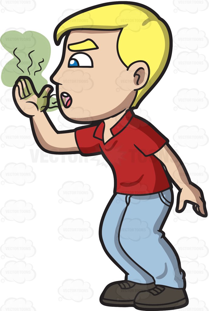 689x1024 A Man Attempting To Smell His Bad Breath Cartoon Clipart