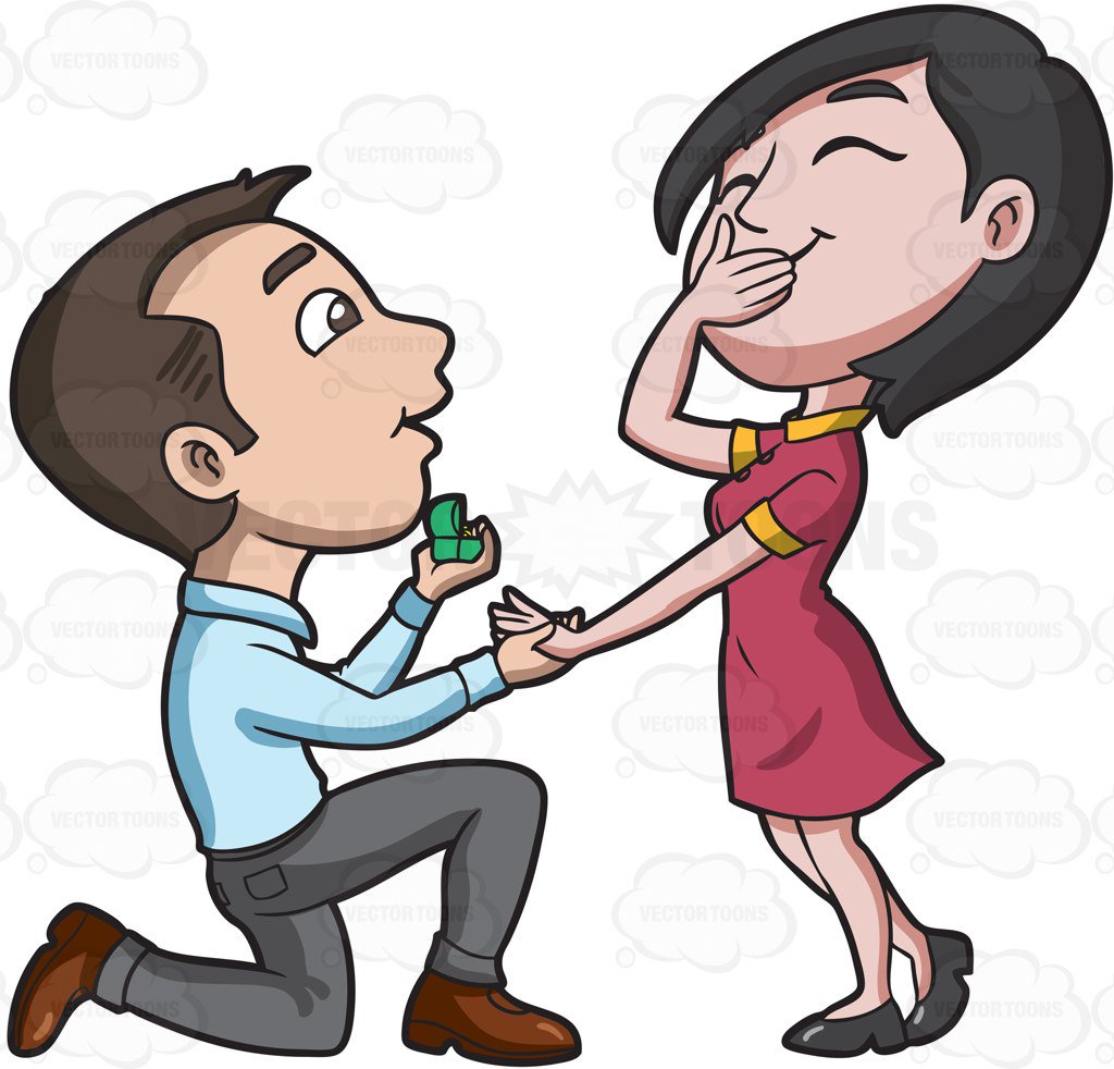 1024x982 A Man Offering Marriage To His Happy Girlfriend Cartoon Clipart