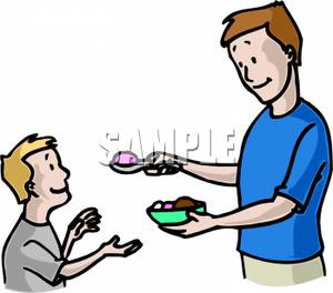 300x264 Man Offering A Bite Of Ice Cream To His Son Clipart Picture