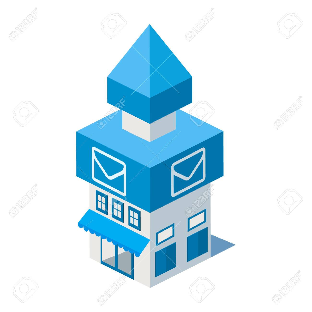 1300x1300 Vector Isometric Post Office Building Icon Infographic Elements