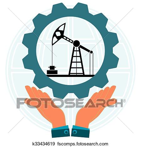 450x470 Clip Art Of Hands Holding A Gear With The Symbol Of An Oil Derrick