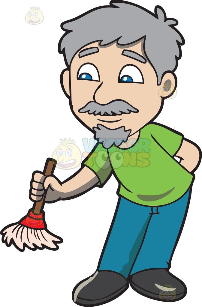 673x1024 An Old Man With A Small Broom Cartoon Clipart