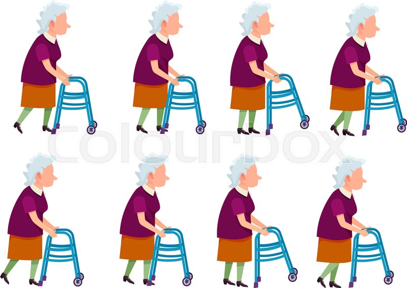 800x566 Collection Of Icons With Old Woman. Retired Female With Rolling