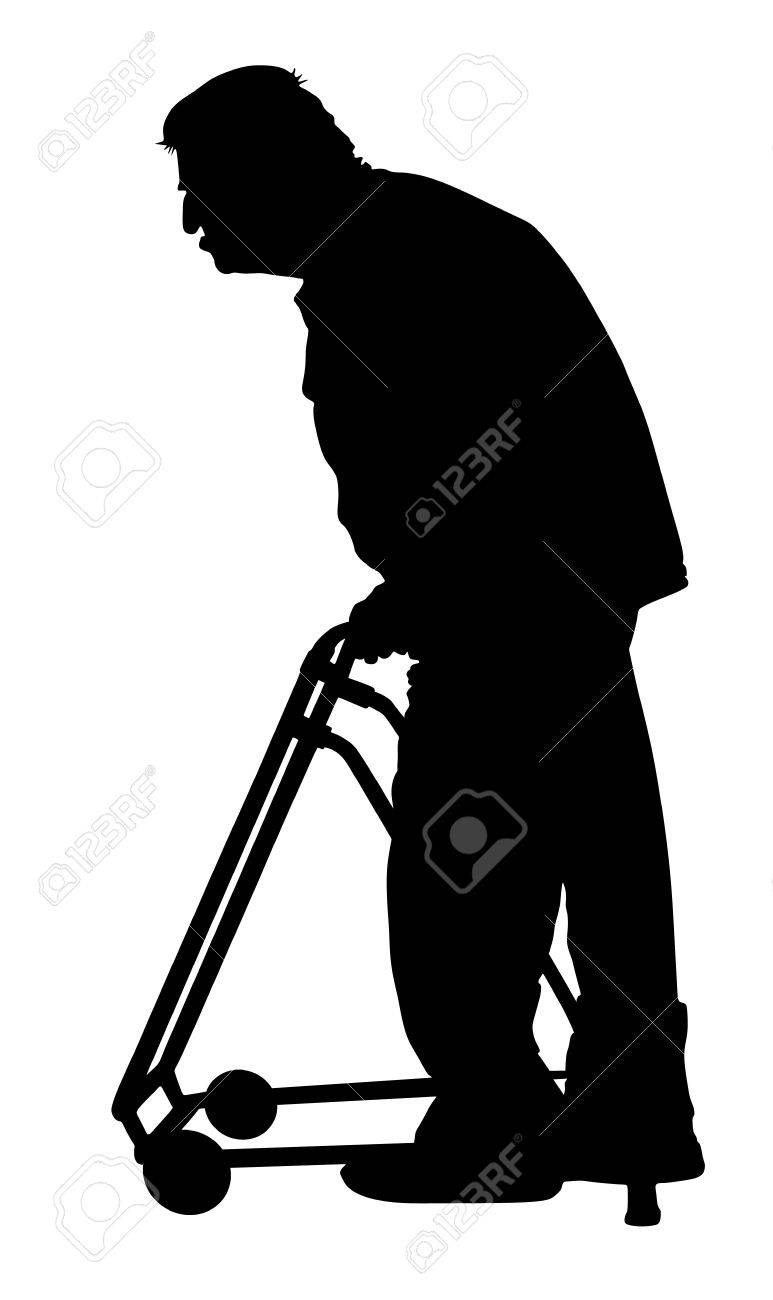 773x1300 Old Man Person Walking With Walker. Vector Character Isolated
