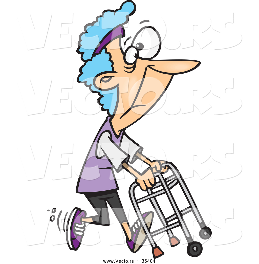 1024x1044 Vector Of A Healthy Cartoon Granny Running With A Walker By