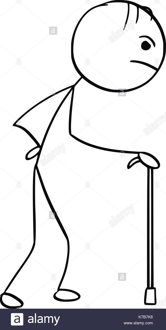 699x1390 Cartoon Illustration Of Old Man Walking With Stick Cane Stock