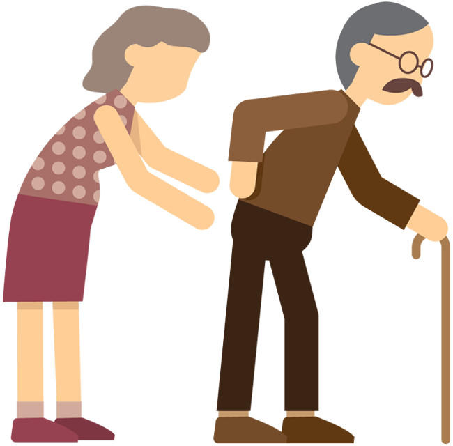650x640 Cartoon Old Woman Supporting Old Man With Cane Walking 1designshop