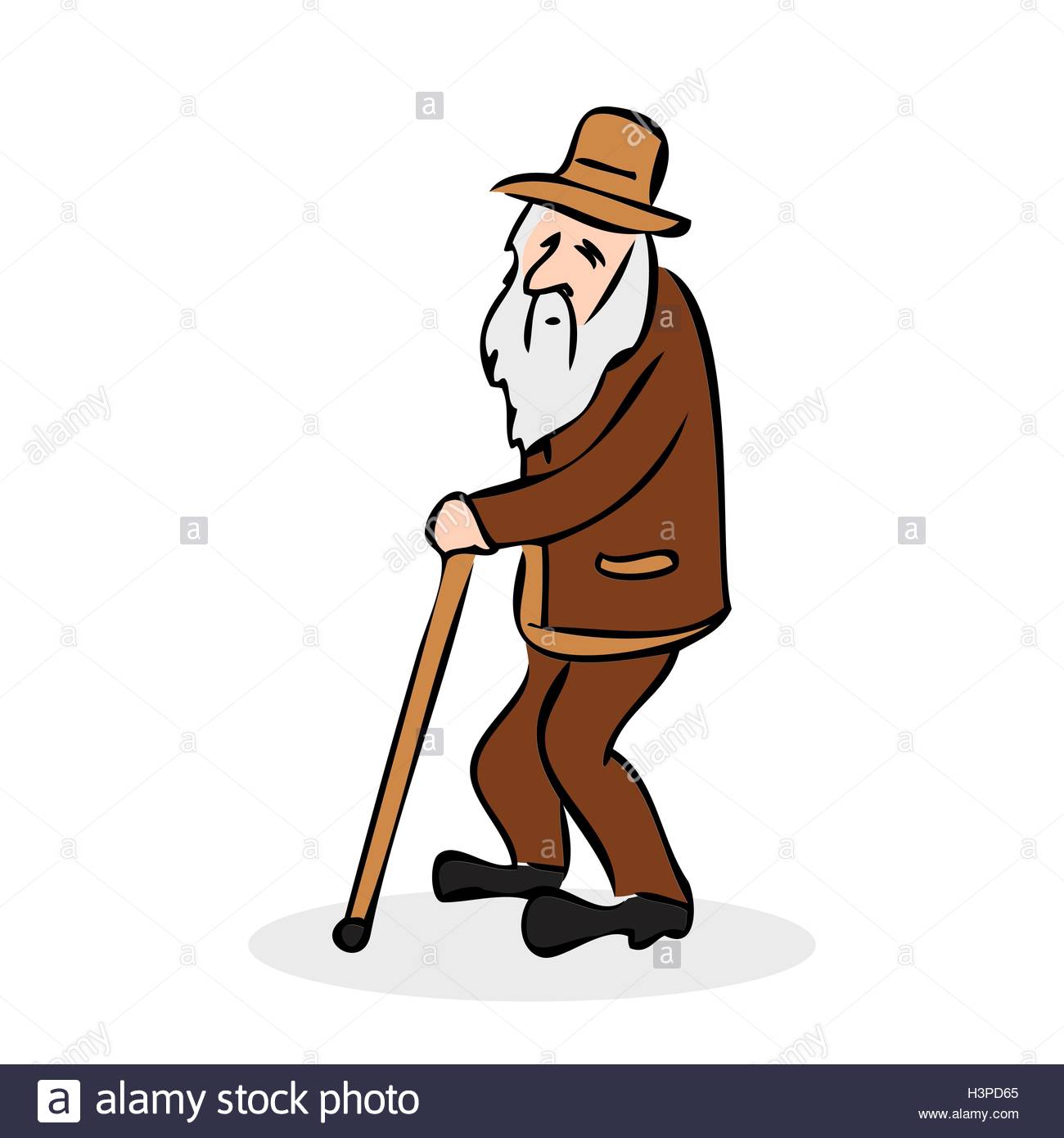 1300x1390 Funny Old Man With Hat And Walking Cane. Grandfather With A Long