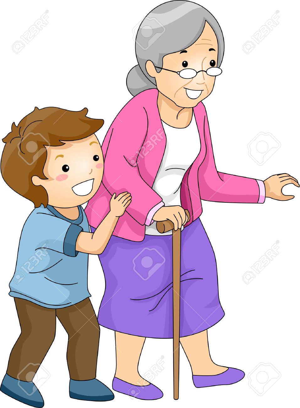 956x1300 Illustration Of A Little Boy Helping An Old Woman Cross The Street