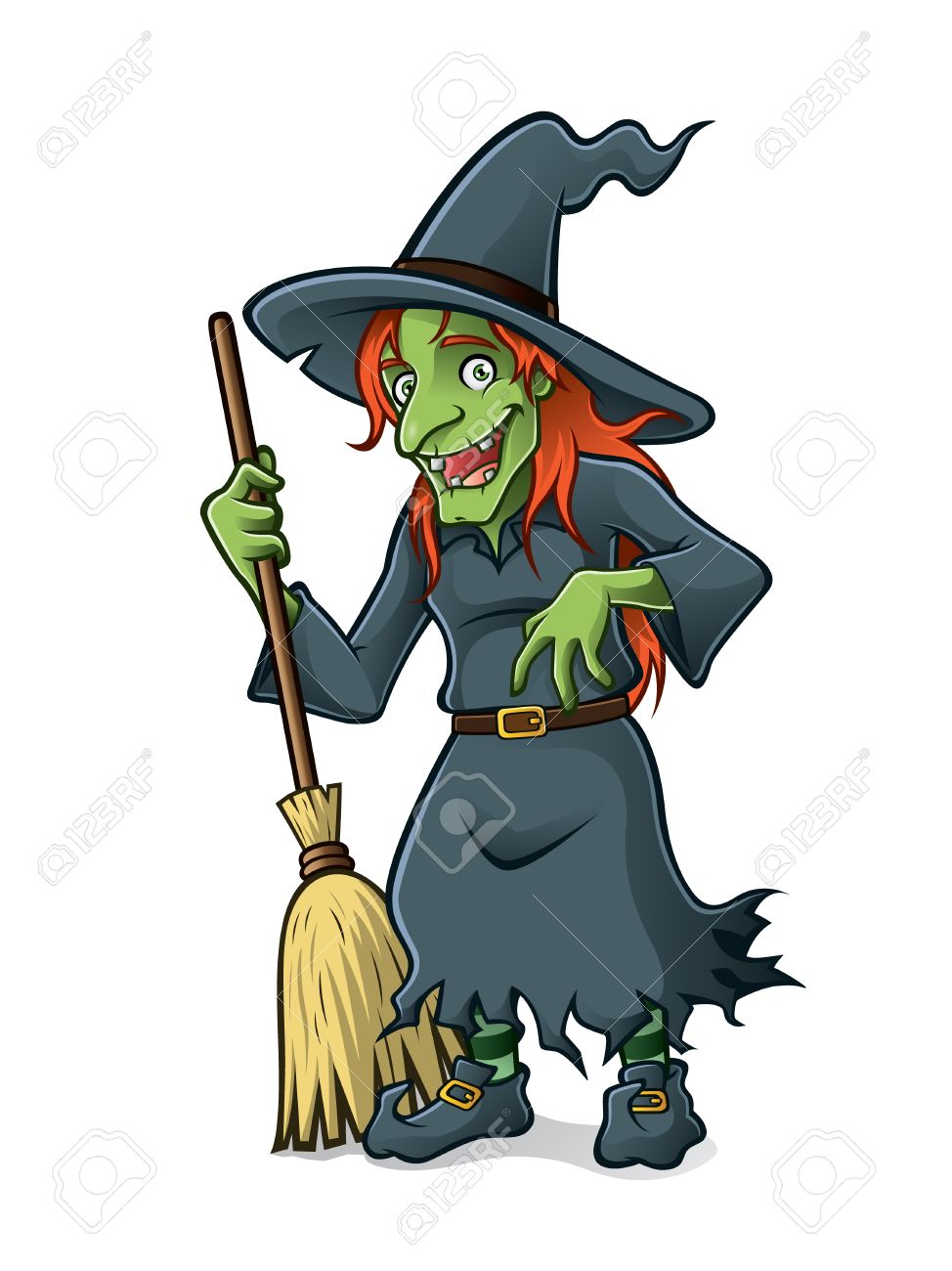 974x1300 Old Witch Are Standing Holding The Broomstick And Friendly Smile