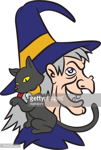 340x504 Old Witch And Pet Black Cat Premium Clipart