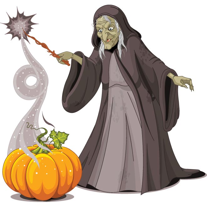 660x660 Vector Old Lady Witch With Pumpkin Doing Magician By Cgvector