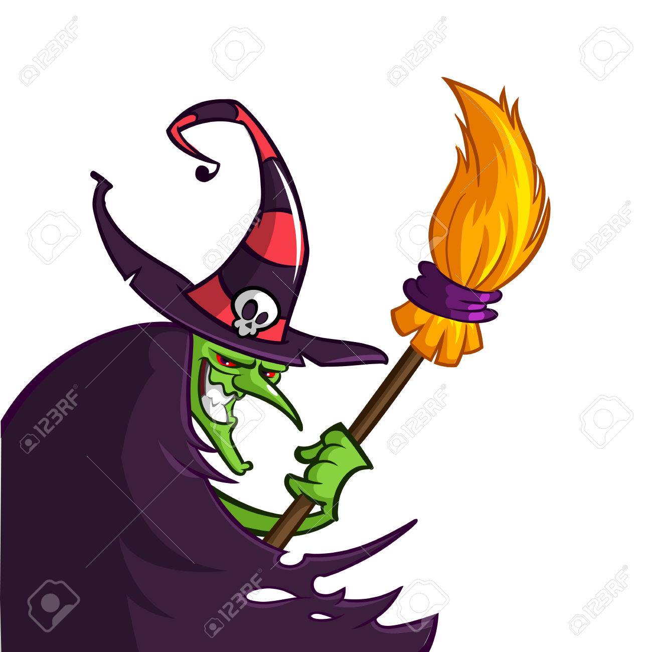 1300x1300 Cartoon Old Ugly Funny Witch In Hat With A Broom. Halloween Vector