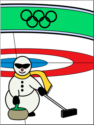 304x404 Clip Art Cartoon Olympics Snowman Curling Color I