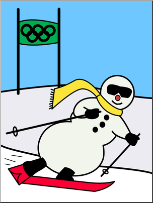 304x404 Clip Art Cartoon Olympics Snowman Skiing Color I