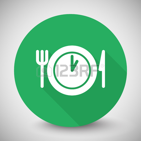 450x450 White Lunch Time Icon On Blue Button Isolated On White Royalty
