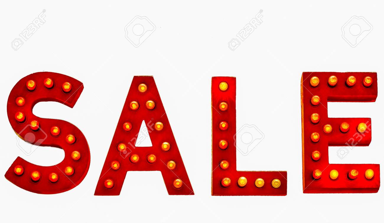 1300x756 Lit Up Sale Sign Isolated On White Background Stock Photo, Picture