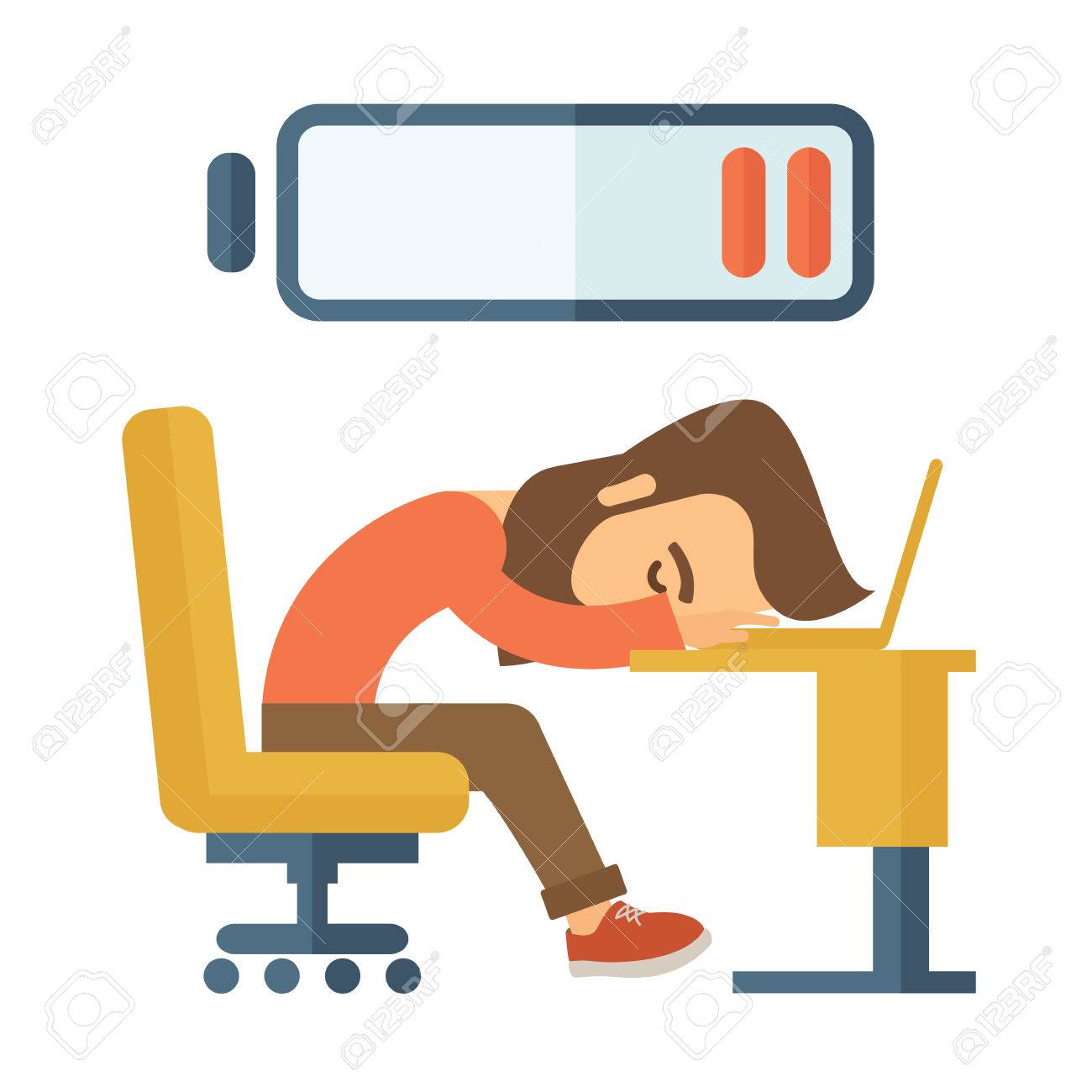 1300x1300 Young Tired Employee Sitting, Lying On His Table With Low Power