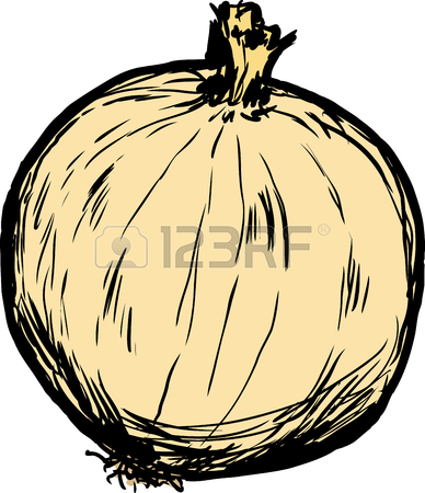 388x450 Hand Drawn Single Raw White Onion With Skin Cartoon Over White