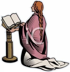 295x300 Woman Kneeling And Praying At An Open Bible