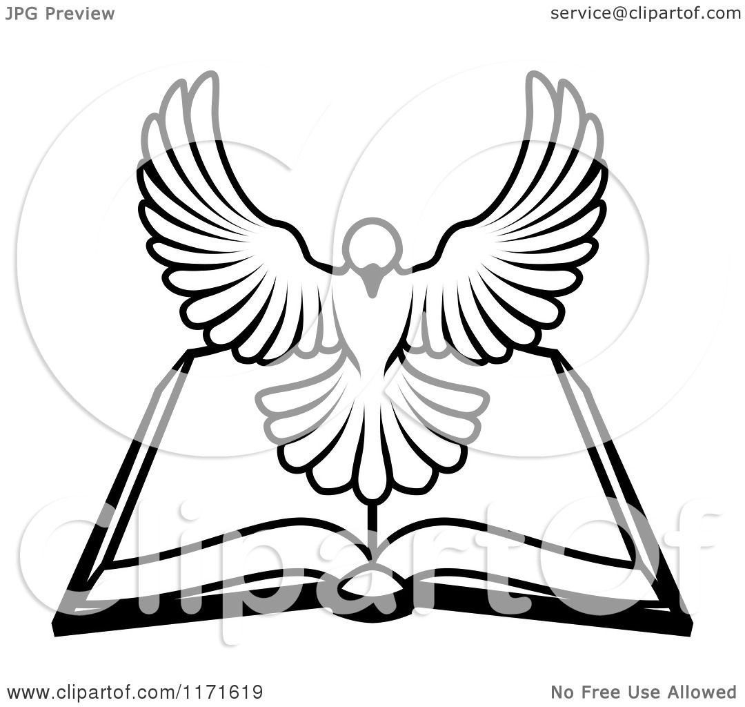 1080x1024 Cartoon Of A Black And White Holy Spirit Dove Above An Open Bible