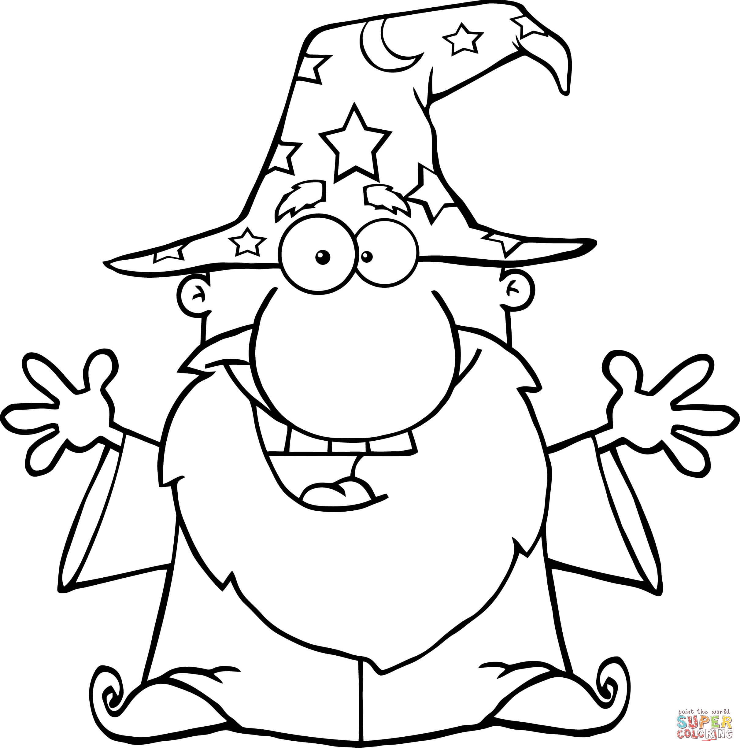 2420x2446 Friendly Wizard With Open Arms Coloring Page Free Printable