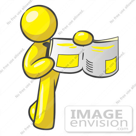 450x450 Clip Art Graphic Of A Yellow Guy Character Holding An Open Book