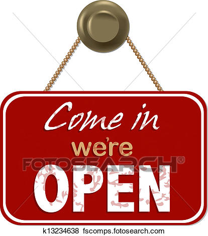 414x470 Clip Art Of Vintage Red Open Sign With Door Han K13234638