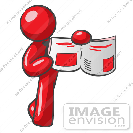 450x450 Clip Art Graphic Of A Red Guy Character Holding A Book Open