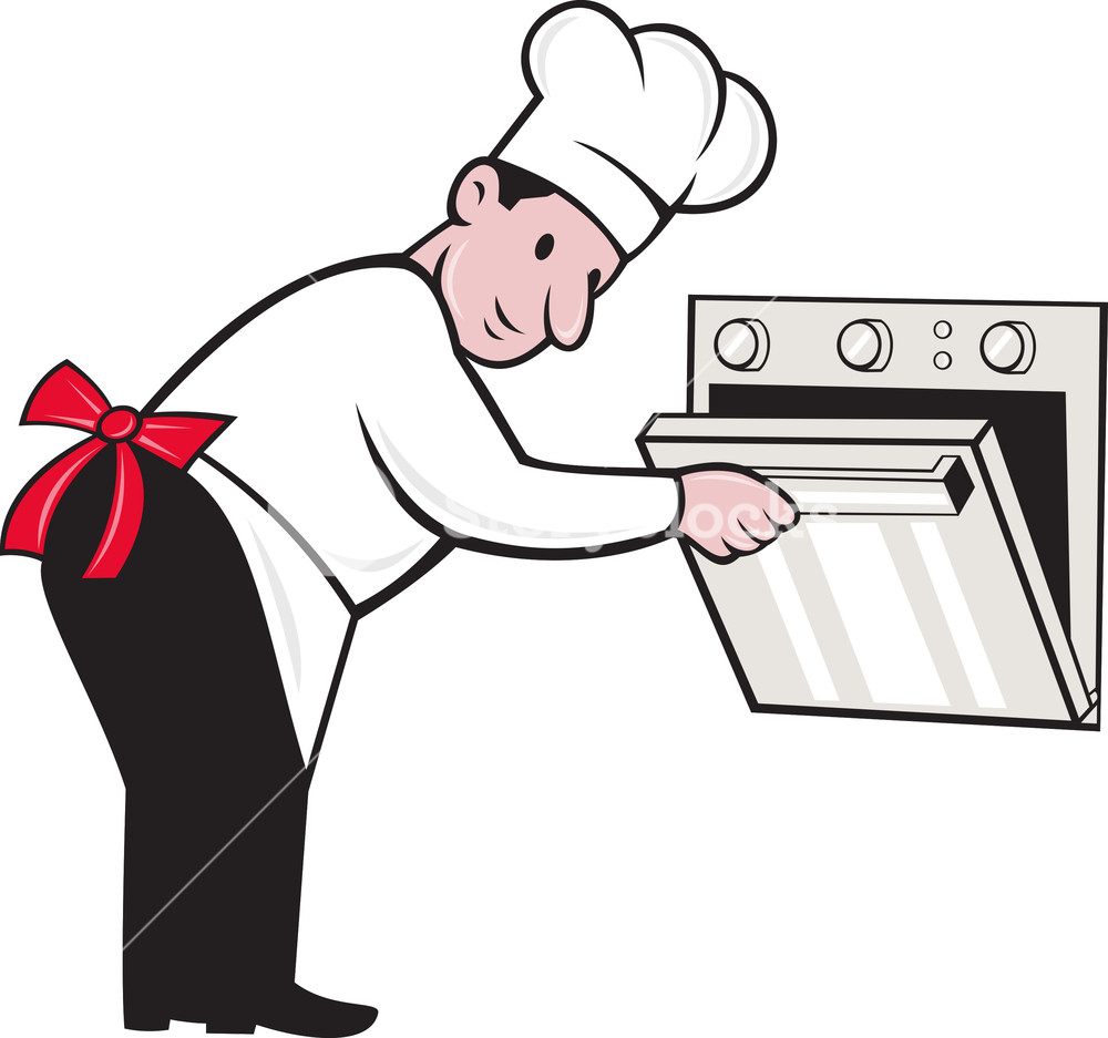 1000x937 Cartoon Chef Baker Cook Opening Oven Royalty Free Stock Image
