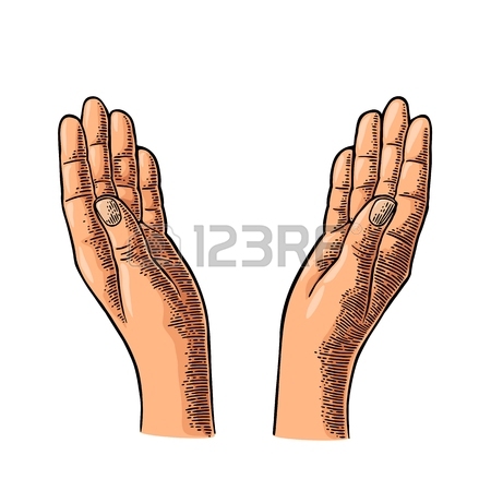 450x450 Two Praying Hands. Open Empty Palms Up. Vector Black Vintage