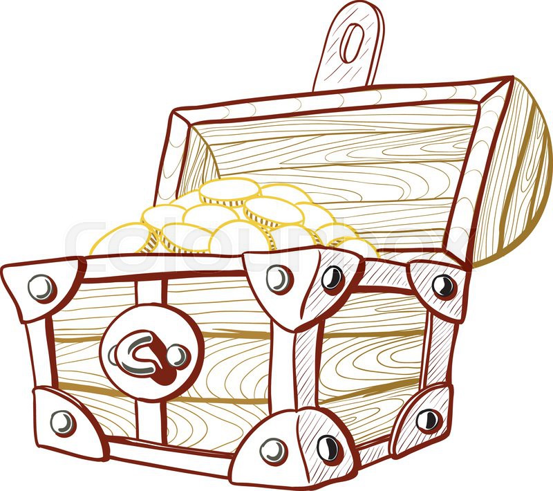 800x710 Pirate Treasure Chest With The Lid Open And Full Of Money Stock