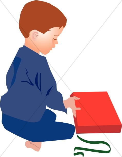 475x612 Cute Kid Opening Present Christian Children Clipart