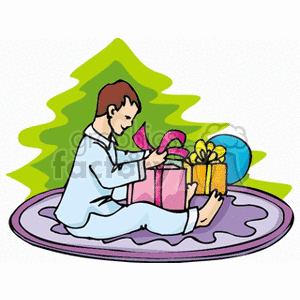 300x300 Royalty Free Older Boy Opening A Christmas Gift 142925 Vector Clip