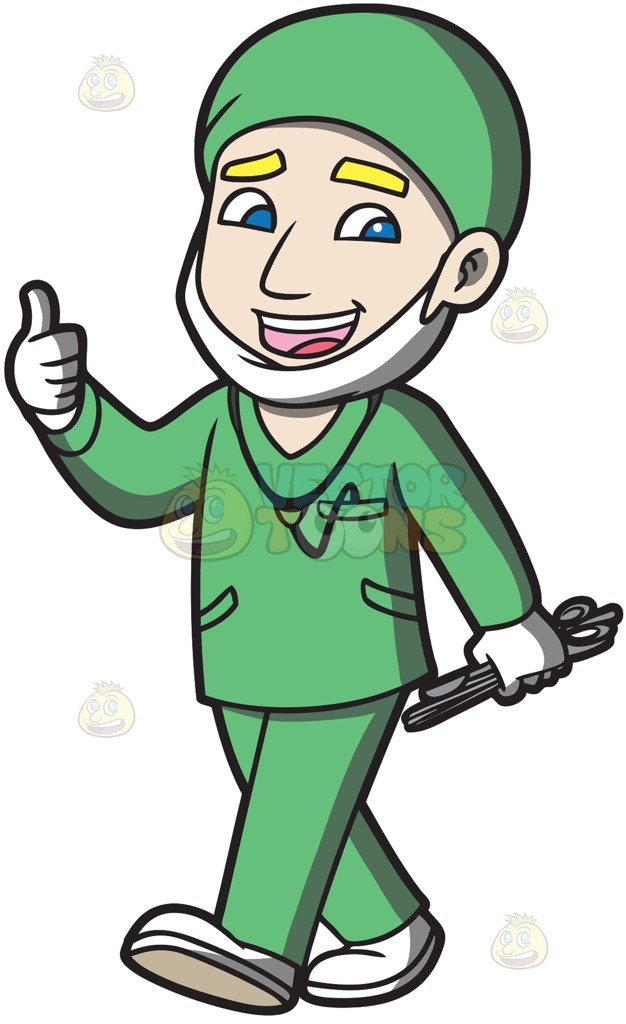 626x1024 A Surgeon Happily Finishes An Operation Cartoon Clipart