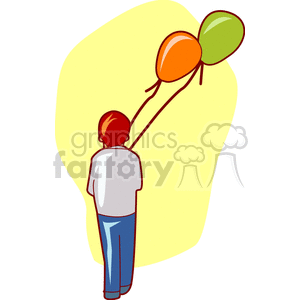 300x300 Royalty Free A Little Boy Holding An Orange And Green Balloon