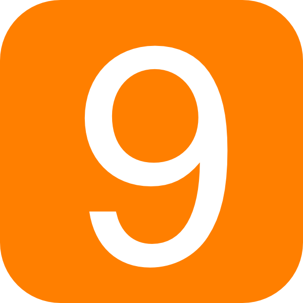 600x600 Orange, Rounded, Square With Number 9 Clip Art