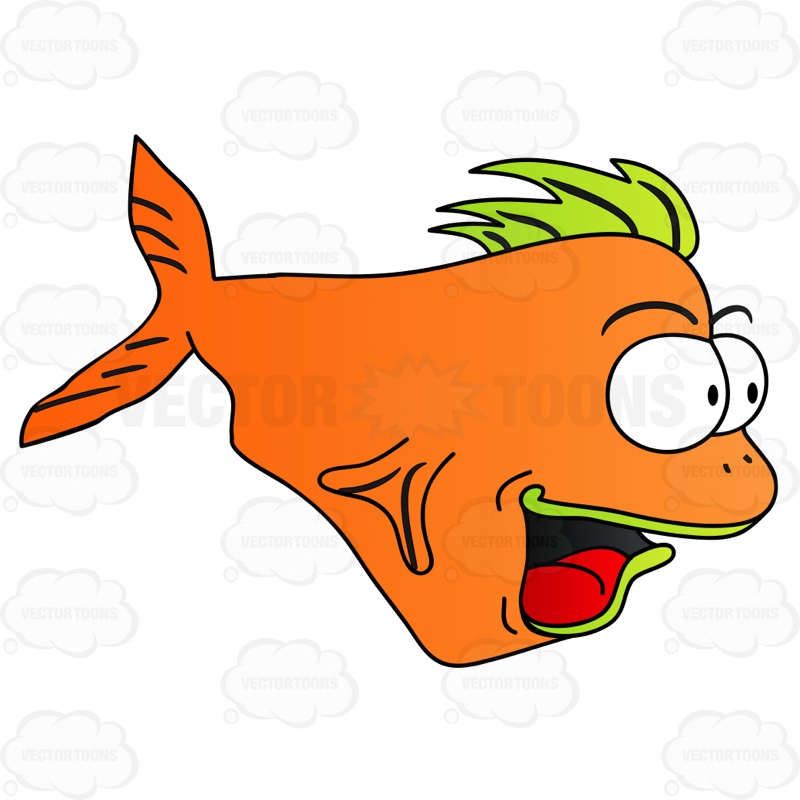800x800 Bright Orange Fish With Big Bulging Eyes Cartoon Clipart