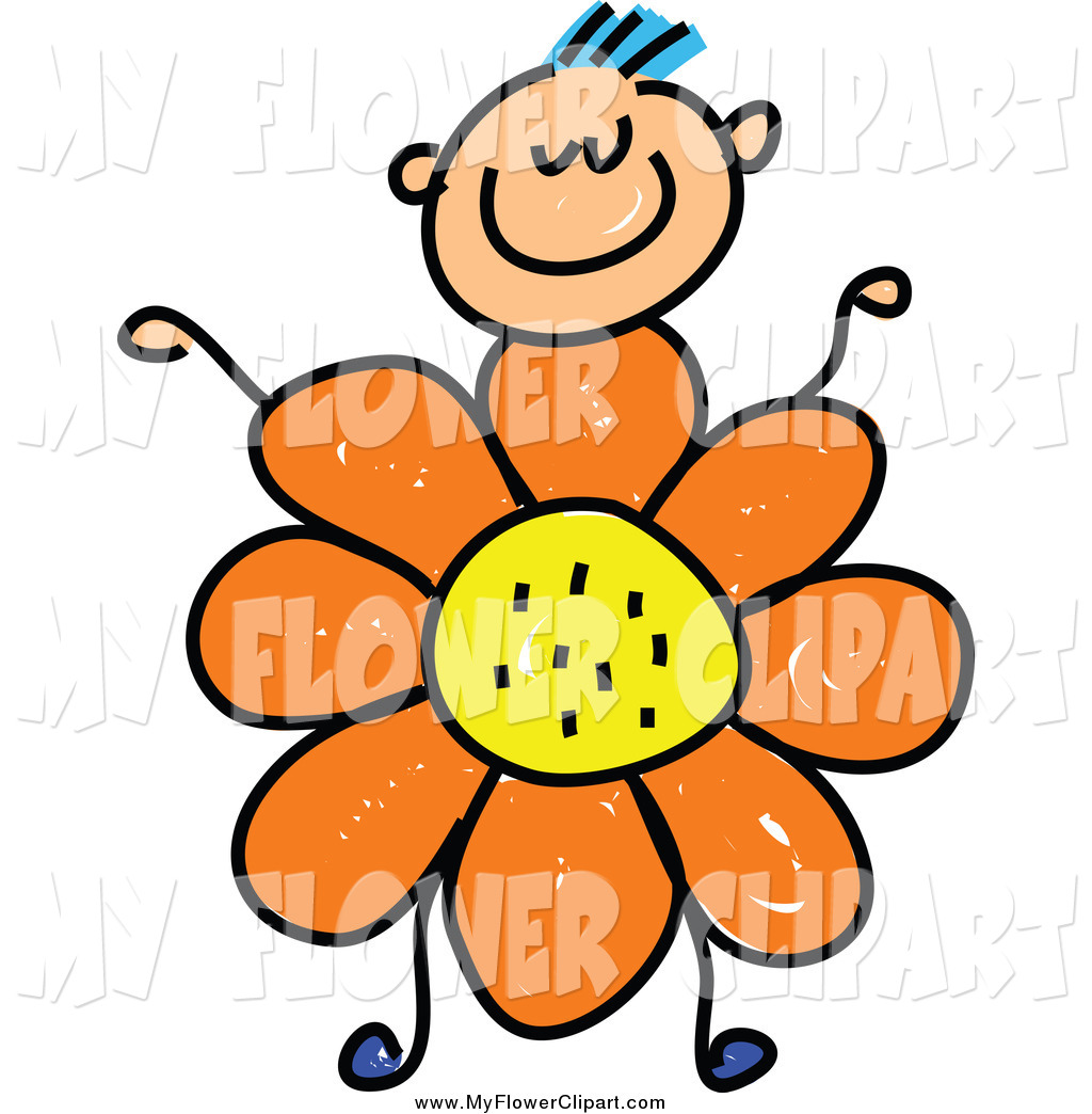 1024x1044 Clip Art Of A Happy Stick Boy With An Orange Daisy Flower Body By