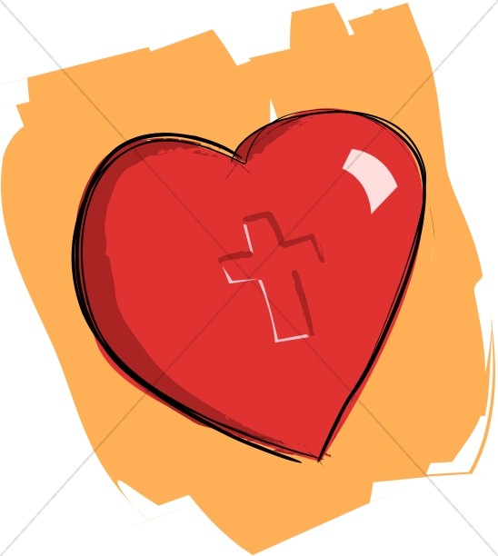 548x612 Heart Imprinted With Cross On Orange Christian Heart Clipart